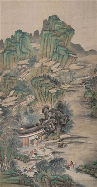 Landscape And Character Oil Painting by Qiu Ying