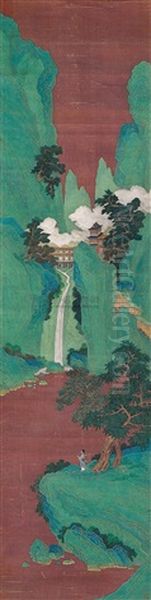 Admiring Waterfalls In Spring Oil Painting by Qiu Ying