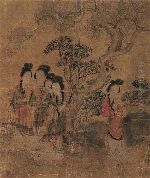 Five Beauties Oil Painting by Qiu Ying