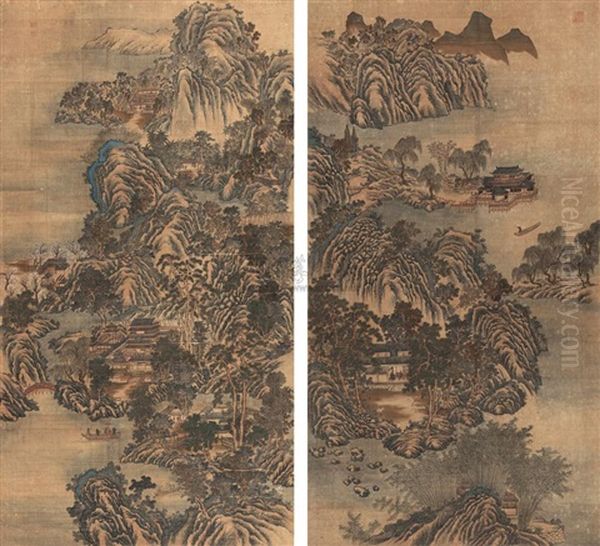 Untitled (2 Works) Oil Painting by Qiu Ying