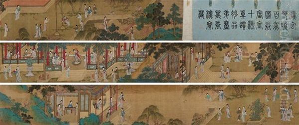 Landscape And Character Oil Painting by Qiu Ying