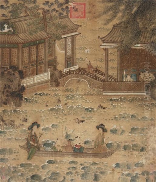 Landscape And Character Oil Painting by Qiu Ying