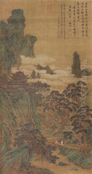 Landscape And Character Oil Painting by Qiu Ying