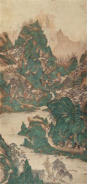 Landscape And Character Oil Painting by Qiu Ying