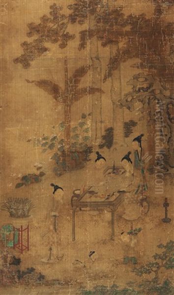 Landscape And Character Oil Painting by Qiu Ying