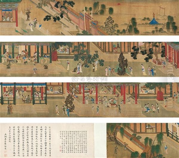 Landscape And Character Oil Painting by Qiu Ying