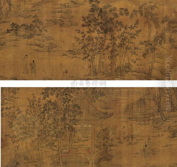 Landscape And Character Oil Painting by Qiu Ying