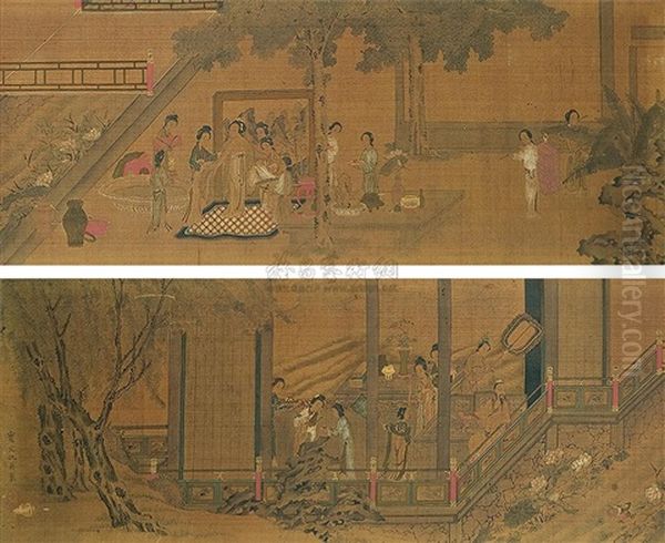 Landscape And Character Oil Painting by Qiu Ying