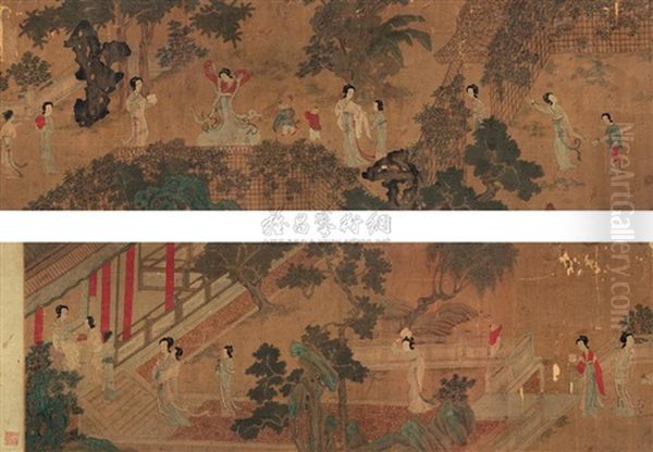 Landscape And Character Oil Painting by Qiu Ying