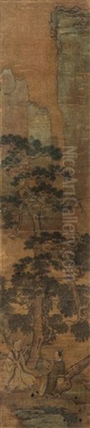 Characters Under A Pine Tree Oil Painting by Qiu Ying