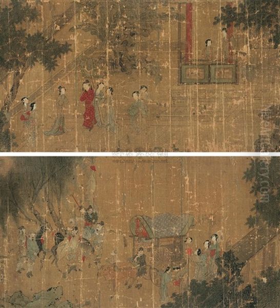 Landscape And Character Oil Painting by Qiu Ying