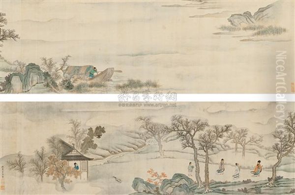 Landscape And Character Oil Painting by Qiu Ying