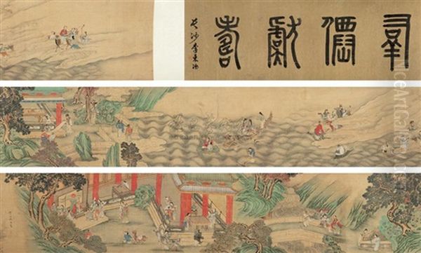 Characters And Landscape Oil Painting by Qiu Ying