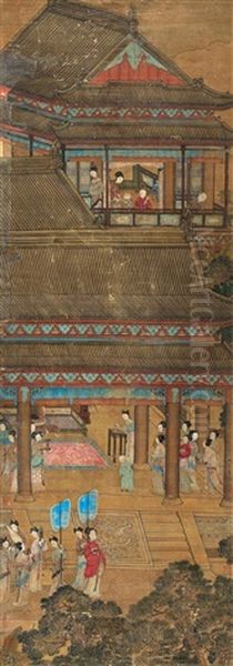 Landscape And Character Oil Painting by Qiu Ying