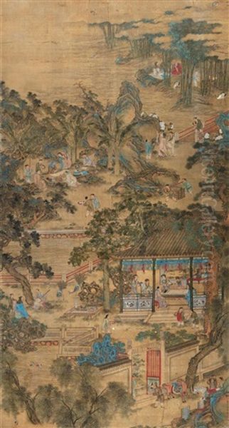 Landscape And Character Oil Painting by Qiu Ying