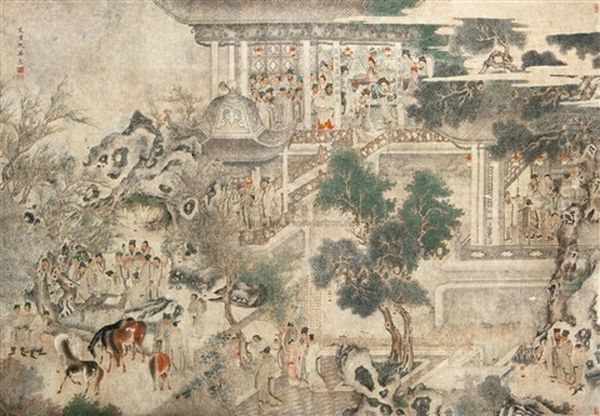 Landscape And Character Oil Painting by Qiu Ying