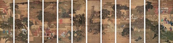 Landscape And Figure (12 Works) Oil Painting by Qiu Ying