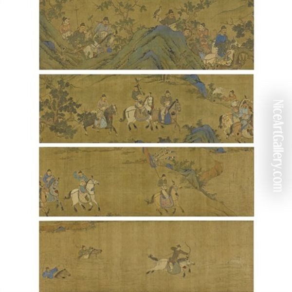 Hundreds Of Horses Oil Painting by Qiu Ying