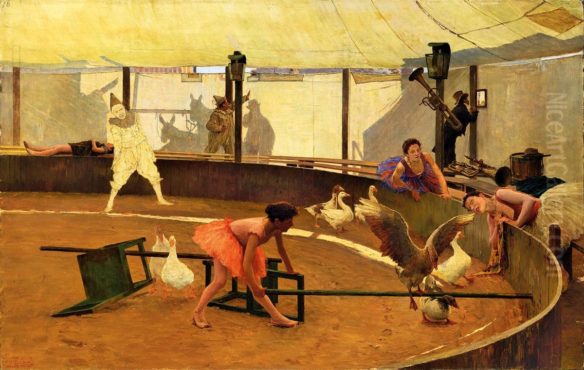 Ciarlatani Con Oche (l'educazione Delle Oche Nel Circo) Oil Painting by Giovanni Battista Quadrone