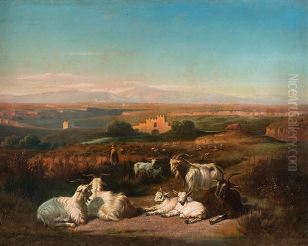 An Idyllic Country Landscape, Rome Oil Painting by Carl Max Gerlach Quaedvlieg
