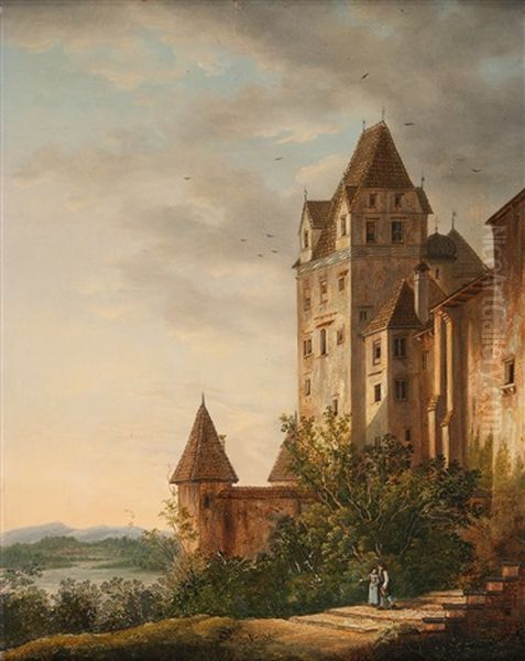 Die Burg Trausnitz Bei Landshut Oil Painting by Domenico II Quaglio