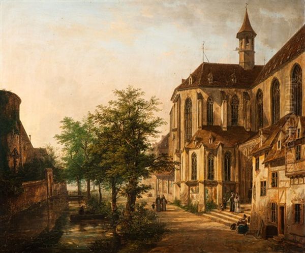 Klosterhof In Tegernsee Oil Painting by Domenico II Quaglio