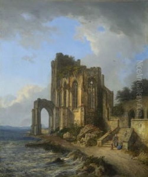 Ruine Einer Gotischen Klosterkirche Am Strand Oil Painting by Domenico II Quaglio
