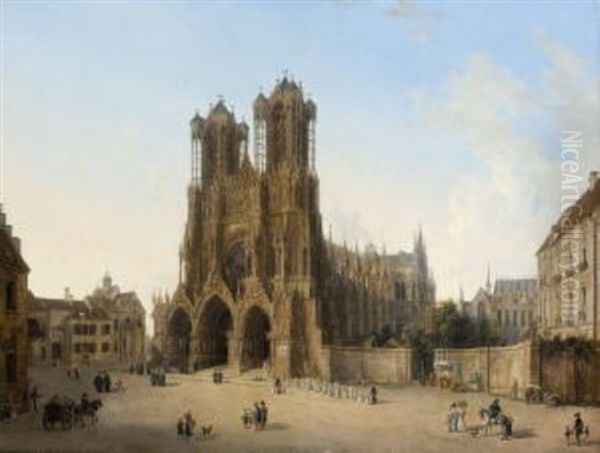 Sudwestansicht Der Kathedrale Von Reims Oil Painting by Domenico II Quaglio