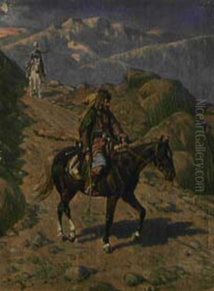 Zwei Tscherkessenreiter Im Gebirge Oil Painting by Franz Quaglio