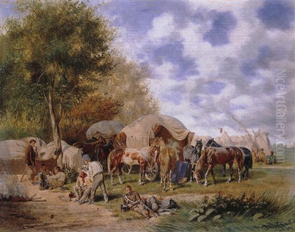 Im Biwak Ruhende Soldaten Oil Painting by Franz Quaglio