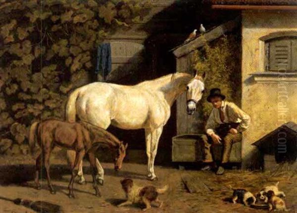 Bei Den Pferden Im Hof Oil Painting by Franz Quaglio
