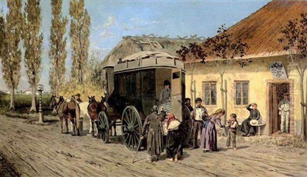Postkutsche Vor Der Haltestation Oil Painting by Franz Quaglio