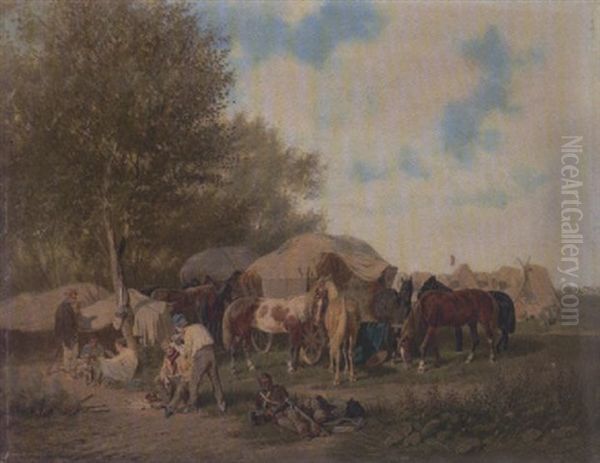 Entspanntes Feldlager Oil Painting by Franz Quaglio