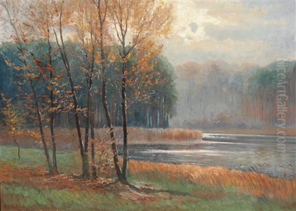 Lakeside Painting, Dresden Oil Painting by Karl Quarck