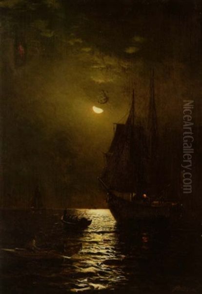 Fishing By Moonlight Oil Painting by Arthur Quartley