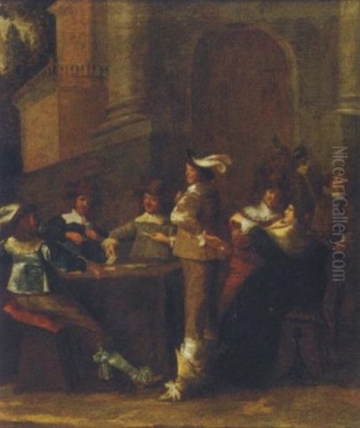 Elegant Company Playing Cards And Making Merry On A Garden Terrace Oil Painting by Pieter Jansz Quast