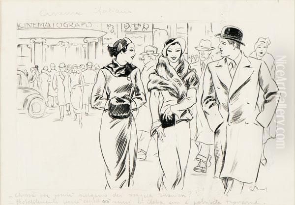 Cinema Italiano Oil Painting by Luigi Bompard