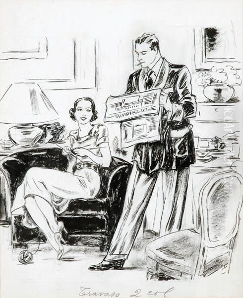 Sulla Panchina Oil Painting by Luigi Bompard