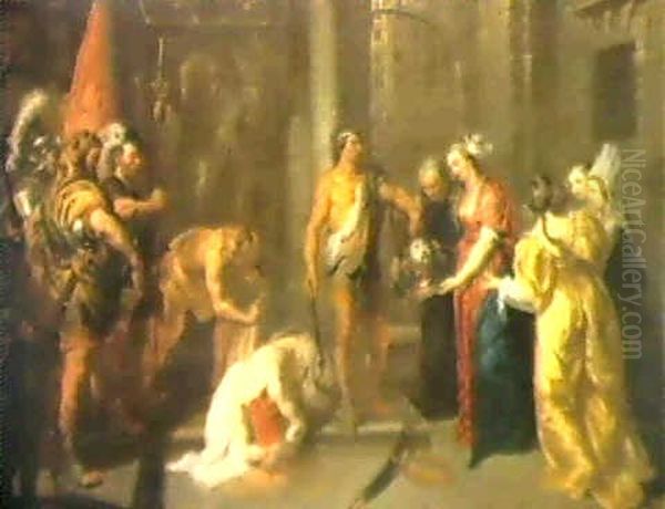 Salome Being Handed The Head Of St.john The Baptist Oil Painting by Erasmus Quellinus II