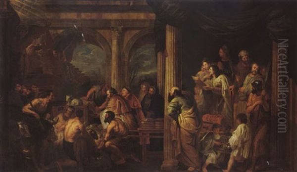 Salomon Sacrificing Offerings Before The Ark Of The Covenant Oil Painting by Jan Erasmus Quellinus