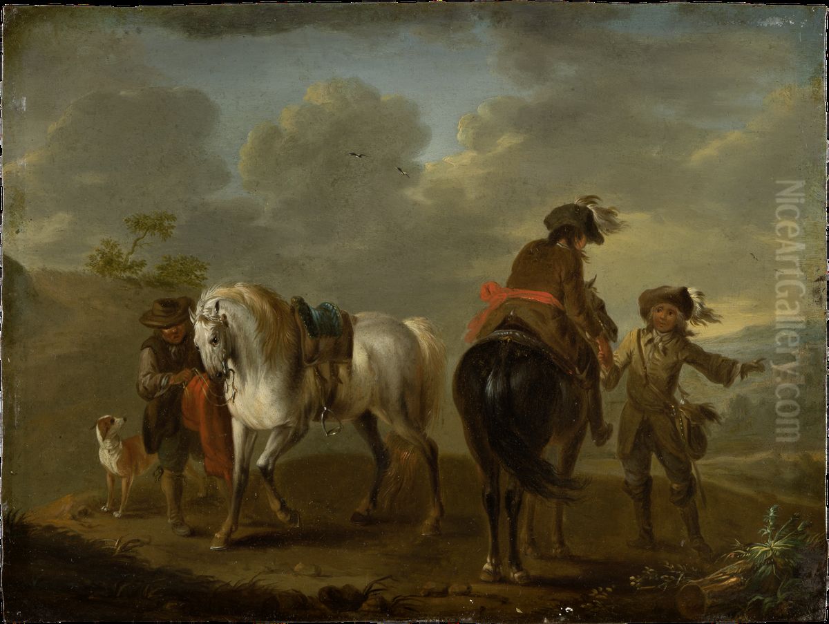 Landschaft Mit Reitern Oil Painting by August Querfurt