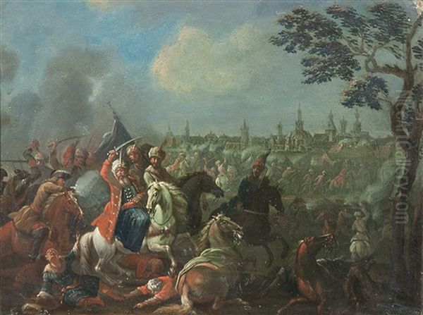 Battle With Turks Oil Painting by August Querfurt
