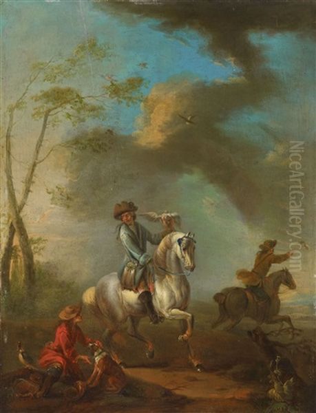Bei Der Falkenjagd Oil Painting by August Querfurt