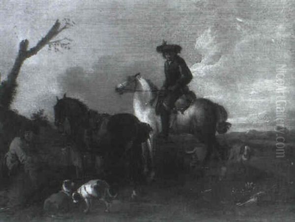 Les Repos Des Cavaliers Oil Painting by August Querfurt