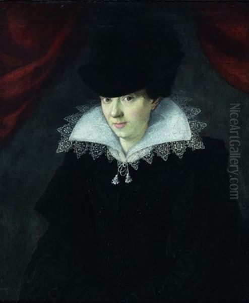Portrait De Femme Au Chapeau Noir Oil Painting by Francois, the Elder Quesnel