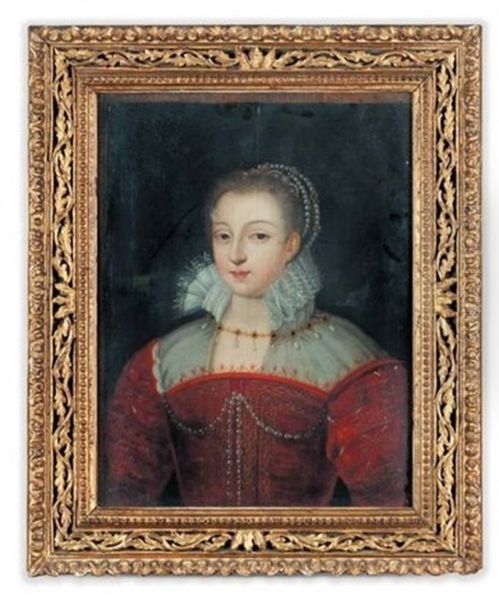 Portrait De Jeune Femme A La Robe Rouge Oil Painting by Francois, the Elder Quesnel