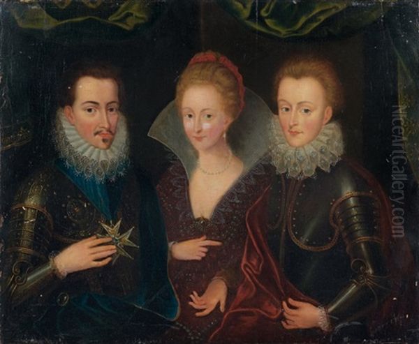 Trois Personnages, L'un Tenant Un Ordre Oil Painting by Francois, the Elder Quesnel