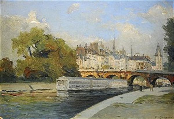 Le Pont-neuf Et La Sainte Chapelle, Paris Oil Painting by Fernand Quignon