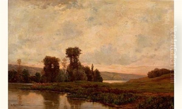 Les Bords De La Seine A Rangiport Oil Painting by Charles-Henri Quinet