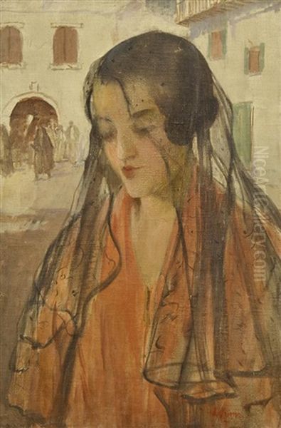 Woman With Veil Oil Painting by James Peter Quinn